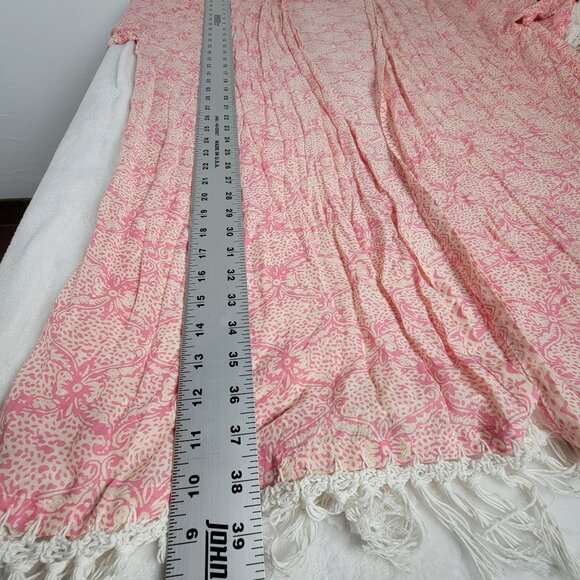 Moonlight Lily Womens Fringe Kimono Robe One Size Pink Floral Boho Hand Made New - Picture 8 of 8